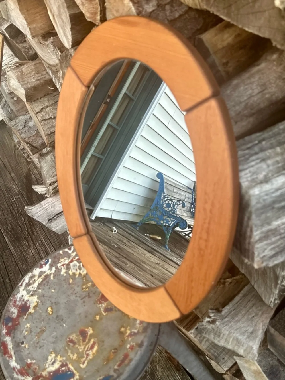 Rare Vintage Swedish Pine Framed Mirror